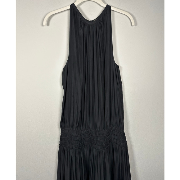 Ramy Brook Black Audrey Smocked Midi Dress Size Large - Picture 6 of 14